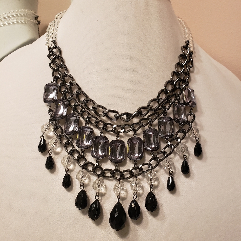 Vintage Bead, Chain & Rhinestone Necklace